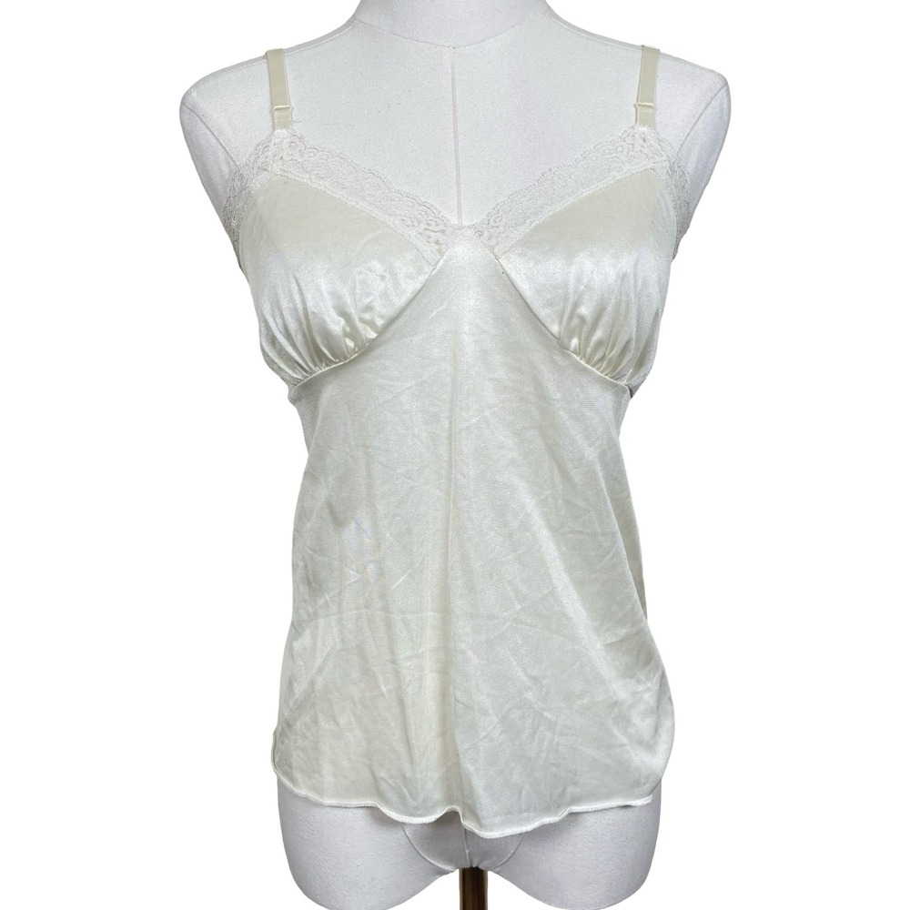 Dreamtime Vintage Camisole Women 36 Cream Lace Trim Satin Slip Top